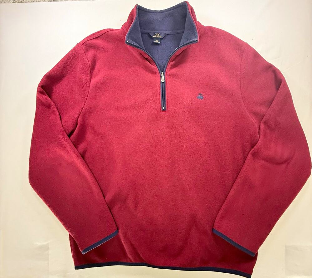 Brooks Brothers 346 Red/Blue Fleece 1/4 Zip Mock Neck Sweatshirt Men’s XL